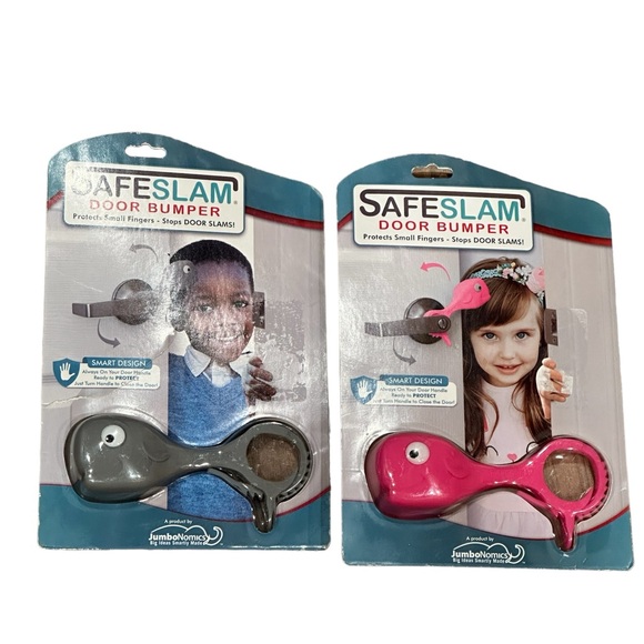 2 SafeSlam Door Stopper Protects Child Hands Dog Cat Whale Pinch Guard Pink Gray - Picture 2 of 8